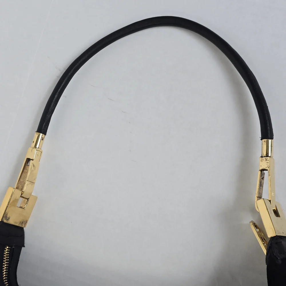 Vintage Authentic Gucci Black Suede Shoulder Purse With Gold Accents And GG - Picture 14 of 17